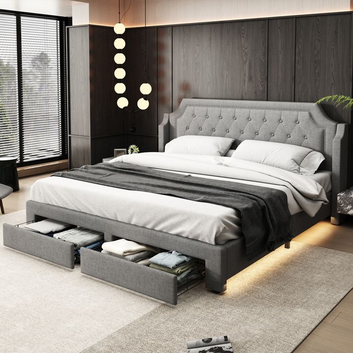 CHESTERFIELD VELOURS LIT 180x200cm Lit Double Vintage Luxe Lit Capitonné XL EUR 655,45 - FR