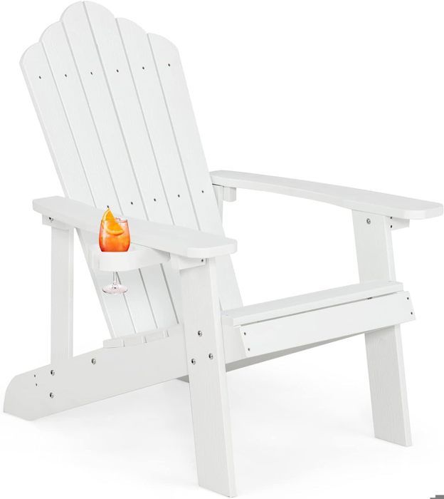 giantex chaise/fauteuil de jardin adirondack- avec porte-gobelet amovible- dossier haut et accoudoirs- pour cour/piscine- blanc