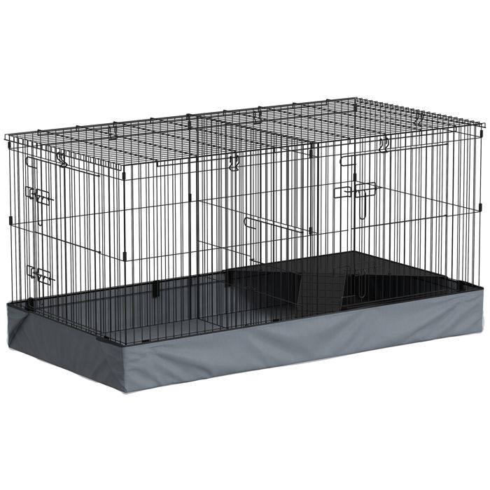 Cage pour petits animaux - PawHut - 2 en 1 - avec dessus amovible - 2 zones séparées perchoir rampe - en acier - noir