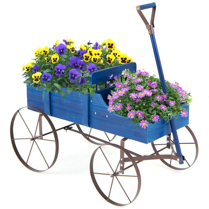COSTWAY Brouette Décorative en Bois avec Roues 2 Compartiments à Planter et Poignée Charge 15 kg pour Cour Jardin Véranda