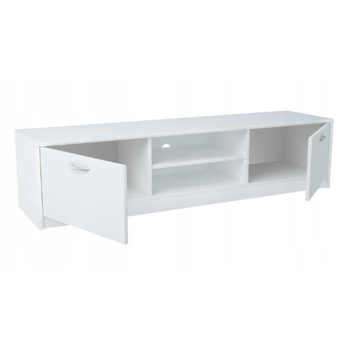 Meuble TV Blanc - Banc TV Table TV avec 2 portes et 2 étagères - 160 x 41 x 36 cm