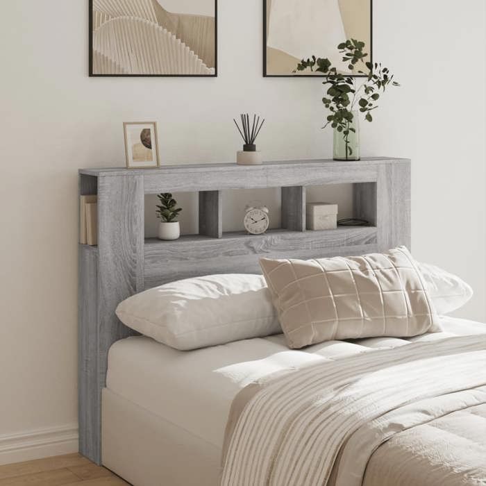 Bon plan Panneau de tête pour lit - JILI HOT - Tête de lit à LED sonoma gris 140x18 5x103 5cm - Bois ingénierie - Pour Chambre