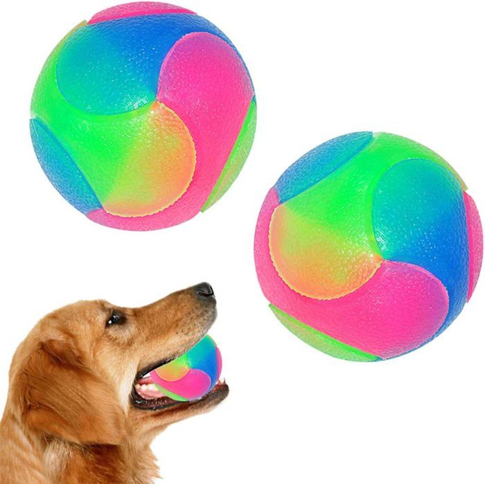 Meilleurs prix pour Lot de 2 balles lumineuses pour chien balles élastiques clignotantes jouets interactifs pour animaux de compagnie brillent dans