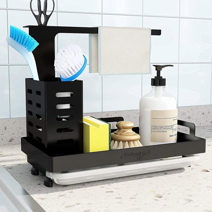 Étagère de rangement pour évier de cuisine rangement pour éponges liquide vaisselle vaisselle torchon microfibre 201 noir