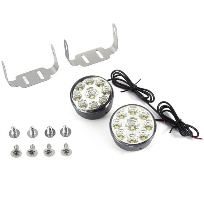 Lot de 2 ampoules rondes universelles super blanches 12 V 9-SMD LED pour feux de circulation diurnes et feux de brouillard