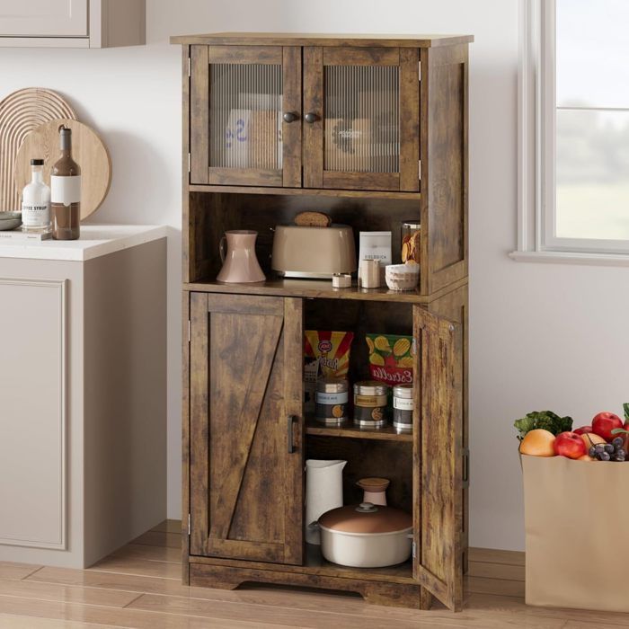 Colonne de Salle de Bain - HOERFURIY - 5 Niveaux - 4 Portes - Bois Massif - 60x30x128 CM