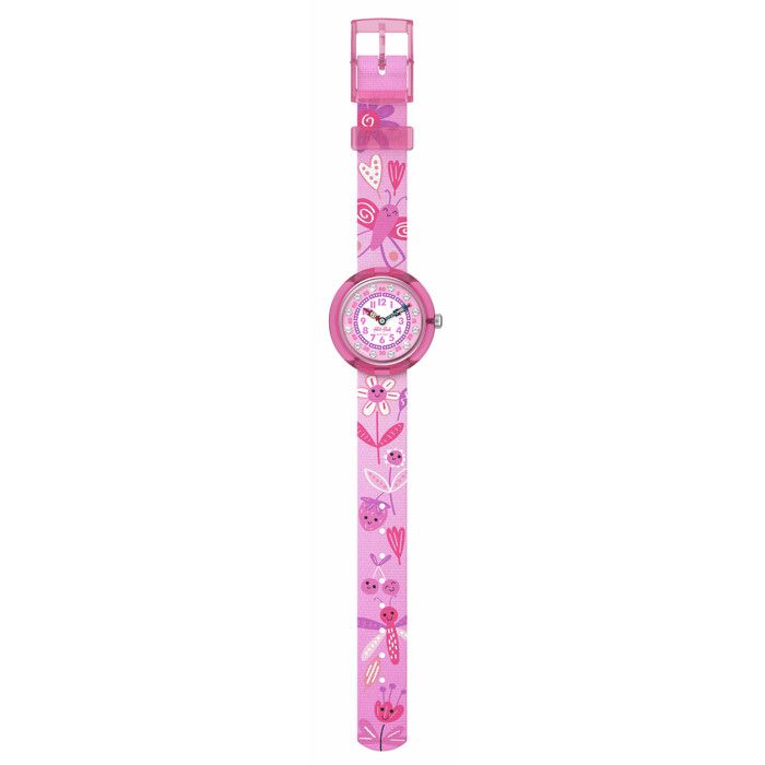 Montre enfant - FLIK FLAK - Happy Meadow - Cadran rose - Bracelet textile fleuri - Quartz Swiss Made