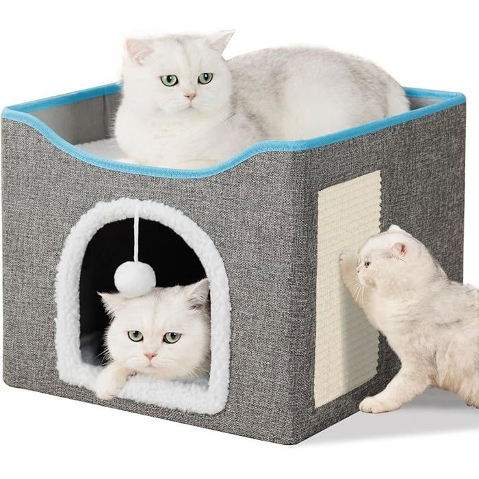 Panier pour chat lit moelleux et confortable maison chat intérieur hamac et coussin doux 2 niveaux Gris gris CHATIERE