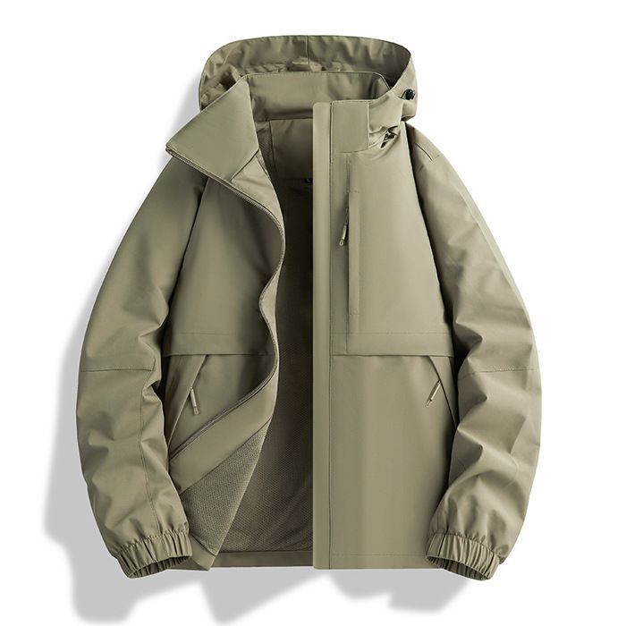 Veste Imperméable Extérieure Homme de Randonnée Avec Capuche Amovible Veste Légère Pour Printemps et Automne - Kaki Fonce