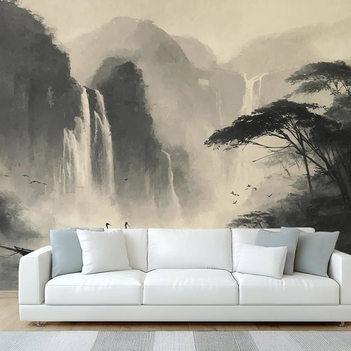 Papier Peint Panoramique - Cascade Asiatique, Papier Peint Motif ...