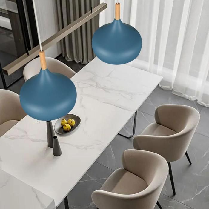 Lustre suspension - SMOTOP - Bleu foncé - Métal & bois - Ø24x17 cm - 2x E27