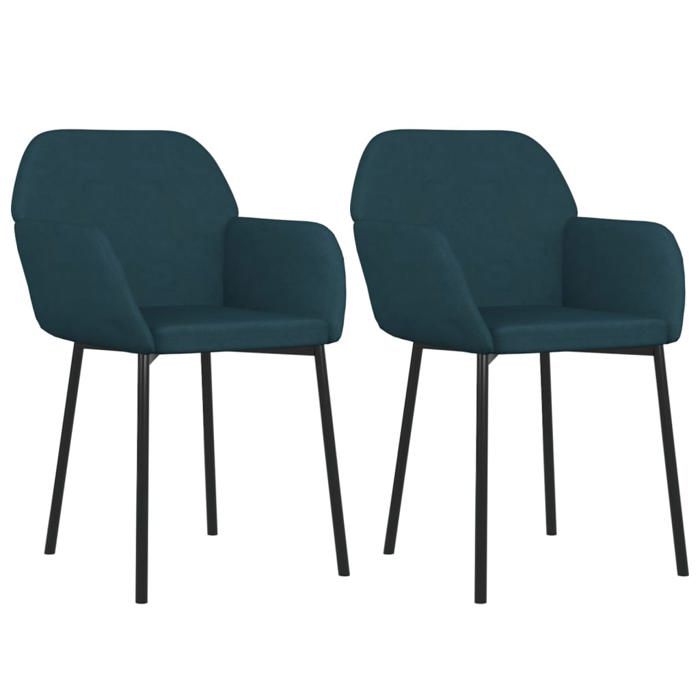 CHIC Chaises à manger lot de 2（2 pcs) Bleu Velours - 54x59x76 cm 456106 S11