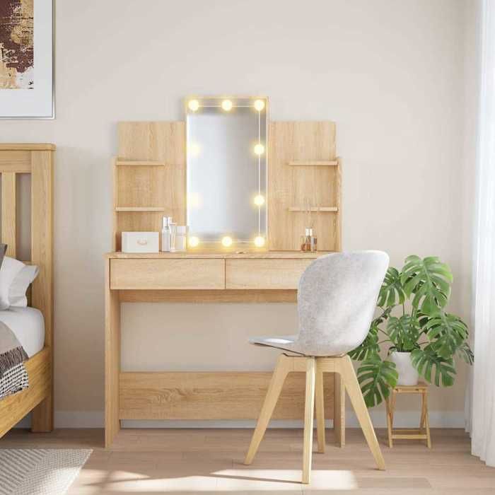 OLL Coiffeuse avec LED Chêne sonoma 96x40x142 cm 1 Coiffeuse avec lumières LED chêne sonoma 96x40x142 cm 19635