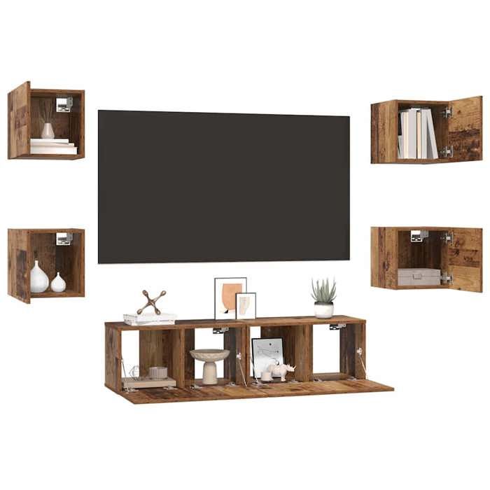 ABBO-SALE* Ensemble meuble TV - Armoire de téléviseur - 6 pcs Bois ancien Moyen 120 x 30 x 30cm SOL181412