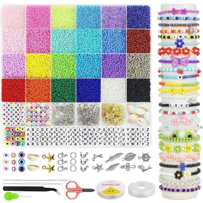 Kit de fabrication de bracelets en perles de verre de 3 mm (10 000