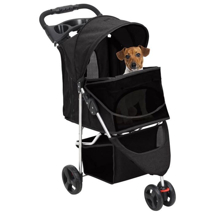 Poussette pour chien pliante - vidaXL - 80x46x98 cm - Tissu Oxford - Noir - Pliable - Capacité 15 kg - Toit ouvrant