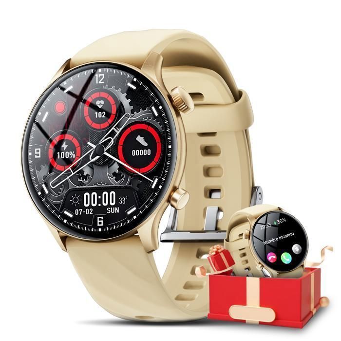 LOSEI Montre Connectée Femme Homme Appel Bluetooth Montre Intelligente IP68 pour Android iOS Or