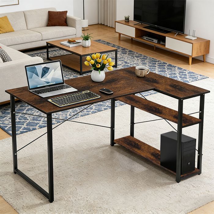 SUPFINE Bureau Gaming dangle Table de Complement Forme L Bureau Etagères Rangements pour Etudier Travailler Jouer 120×70×75cm
