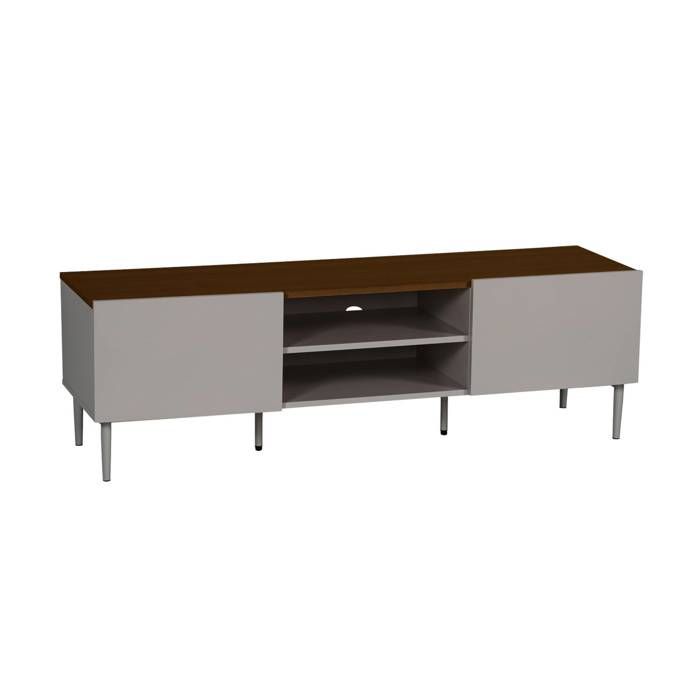 Meuble TV métal et décor bois 2 portes 140cm gris et noyer - Ashton Meuble TV métal et décor bois 2 portes 140cm gris et noyer - Ashton