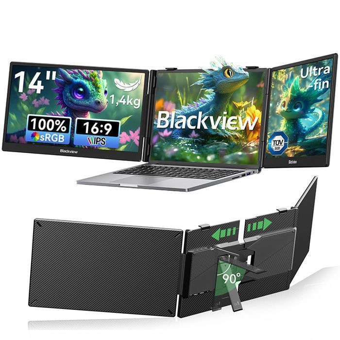 BLACKVIEW DCM5 Triple Écran Portable 14 FHD IPSExtension Écran pour PC Portable 13 à 173USB-C / HDMICompatible MacWindows
