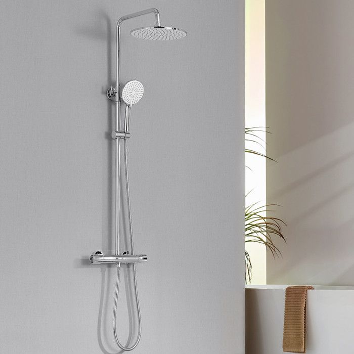 AURALUM MAX Colonne de Douche Inox Chromé avec Mitigeur thermostatique - 3 Modes Douchette - Hauteur Réglable 102-125 cm