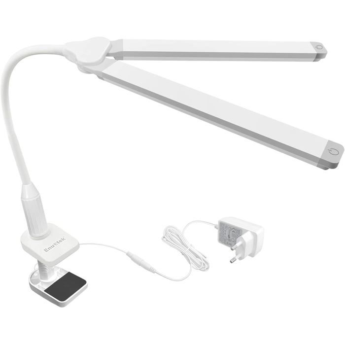 Lampe de bureau LED à pince - ESTAMPILLE - 2x 5W - 1000 lm - Têtes doubles - Gradable - 5000K - Col de cygne 360°