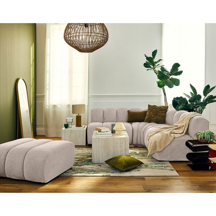 Debbie - canapé modulable dangle réversible 4 places en tissu texturé - Beige