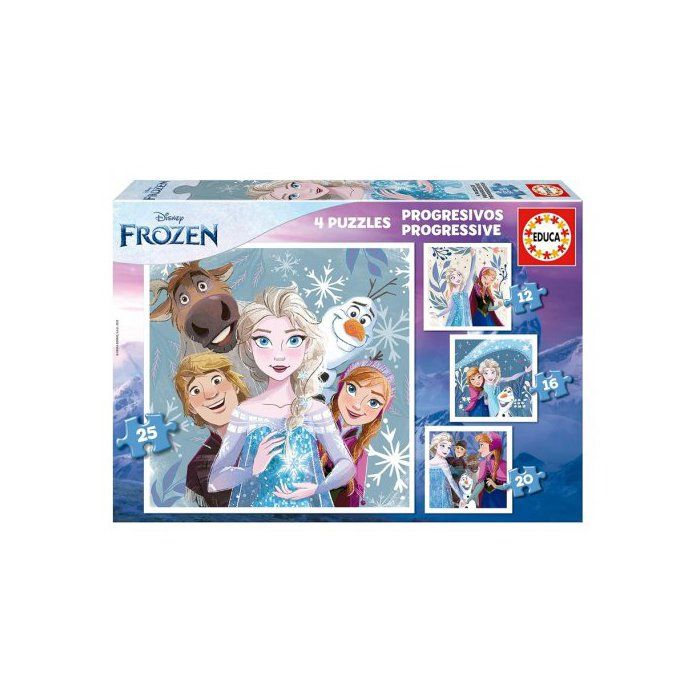 Puzzles evolutifs 4 en 1 Disney Frozen - Princesse Elsa Anna et ses Amis Enfant 3 ans - 12/16/20/25 pieces - Set fille + carte
