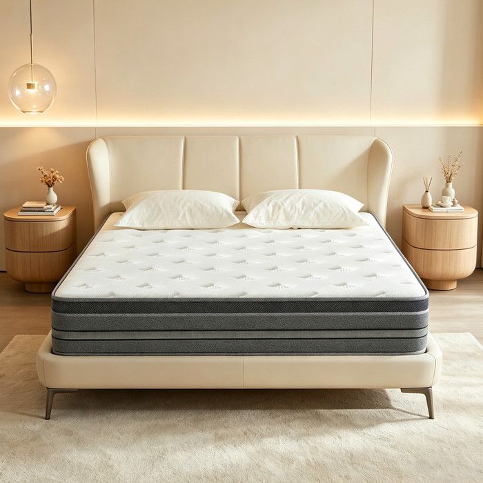 Matelas 140x200 cm Mousse à mémoire de forme et Ressorts Indépendance de Couchage Ergonomique Respirante Épais 30cm