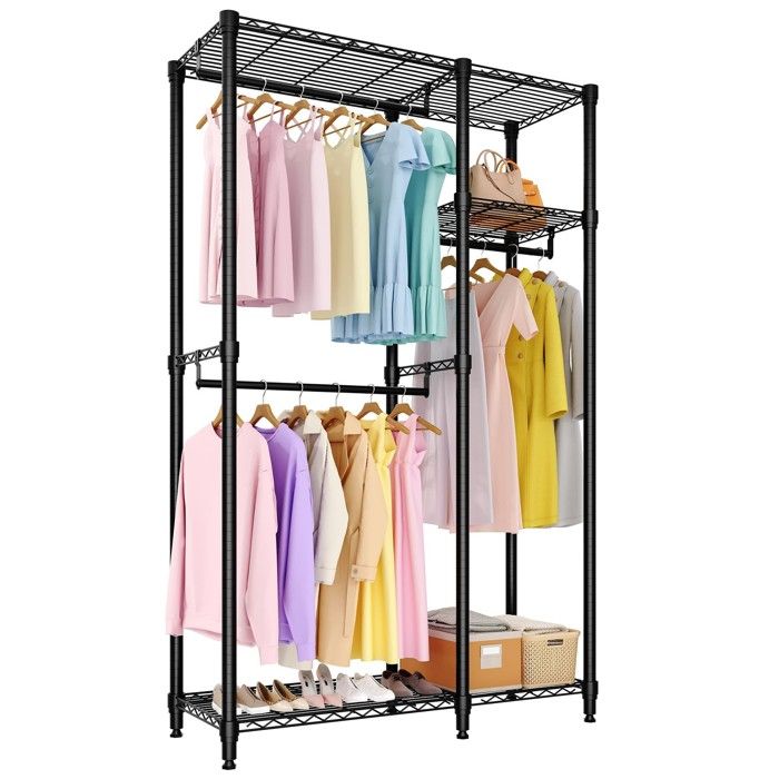 Portant vêtements autoportant 194 2x110x40 cm modulable en L ou droit étagères réglables acier noir 739 kg