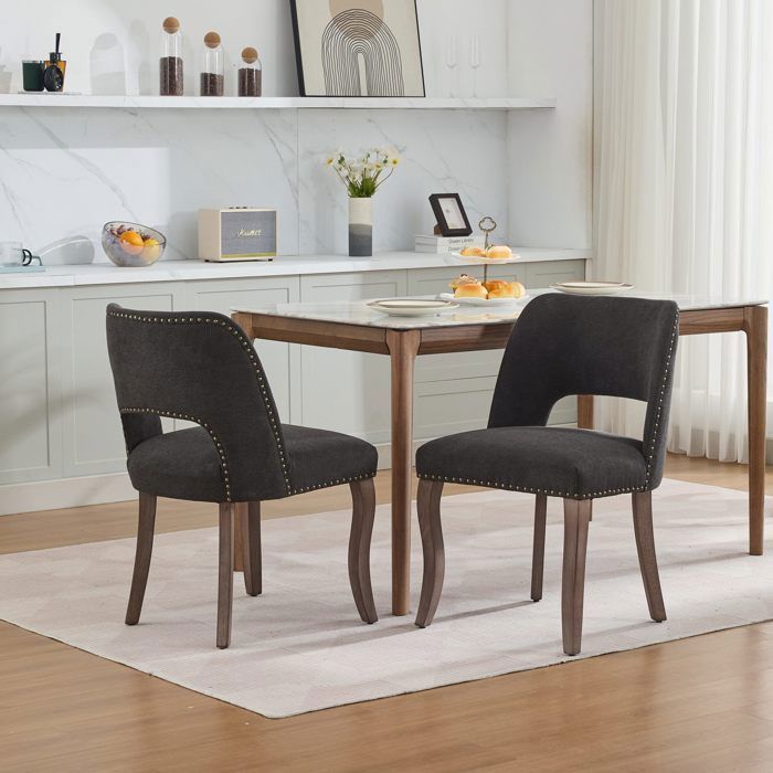 Lot de 2 Chaises Salle à Manger Noir en Velours avec Dossier Évidé - Fauteuil Ergonomique avec Clous en Cuivre - Chic et stable