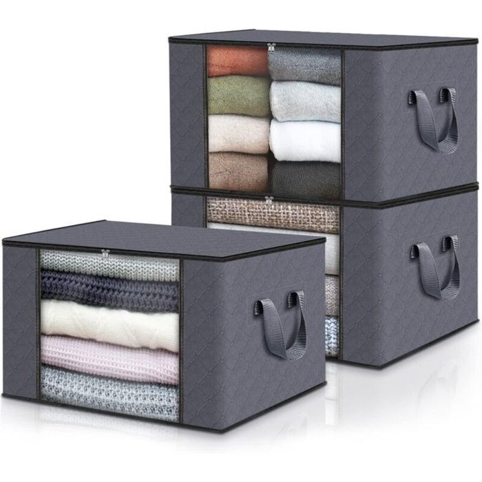 Lot de 3 sacs de rangement pliables pour vêtements et couvertures – Gris