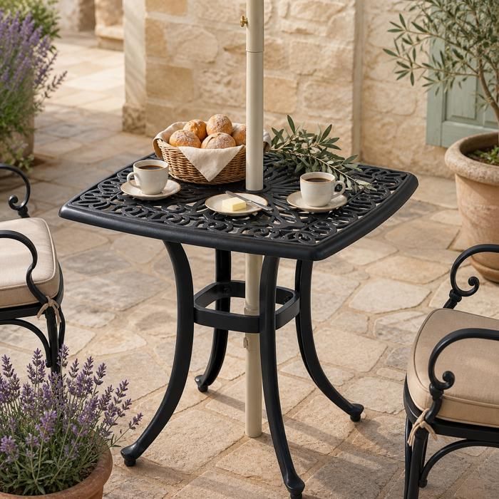 Table de jardin - PAGE LIVING - PAGE Living - Carrée - Aluminium anti-corrosion - Trou parasol 4 cm