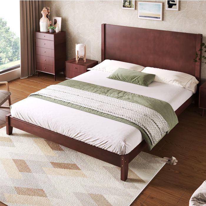 Lit plateforme 160 x 200 cm avec tête de lit et sommier à 11 lattes MDF et bois massif marron