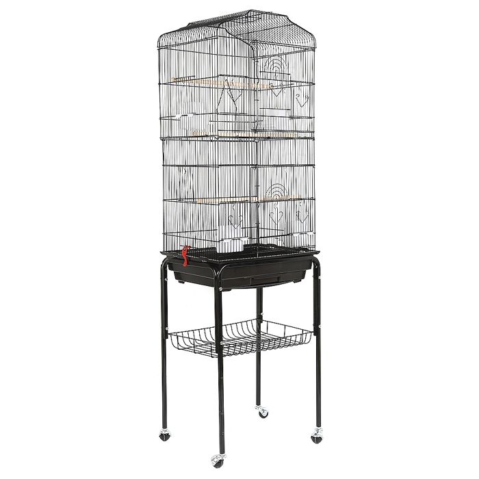 KEDIA Cage à Oiseaux Sur Pied 46*35.3*150.6cm Cadre à 4 roues étagère inférieure Robuste et durable Noir