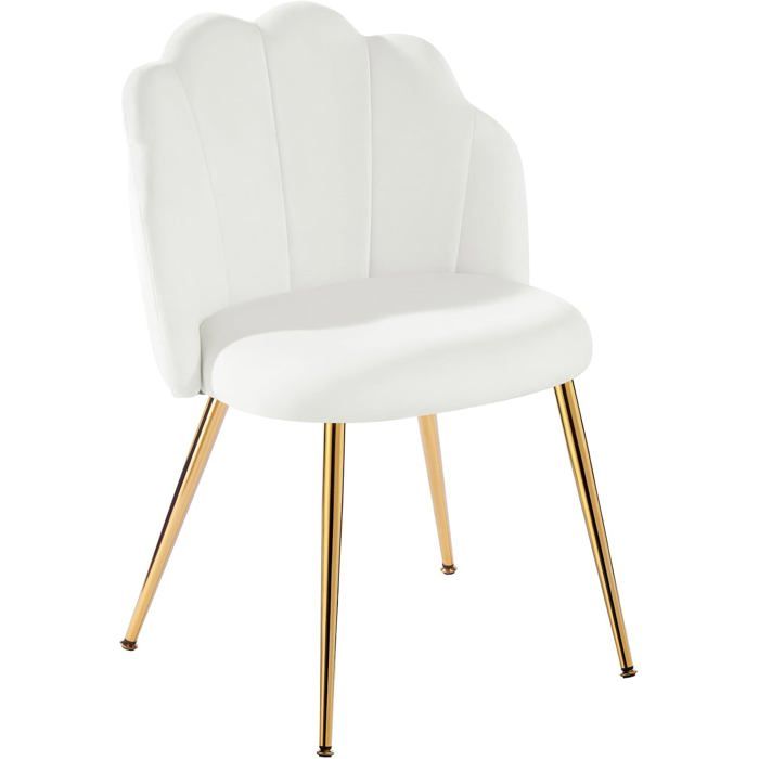 Fauteuil coiffeuse coque coquillage - velours blanc et structure en X dorée - assise velours - 57 5 × 53 5 × 81 cm - charge 300 lbs