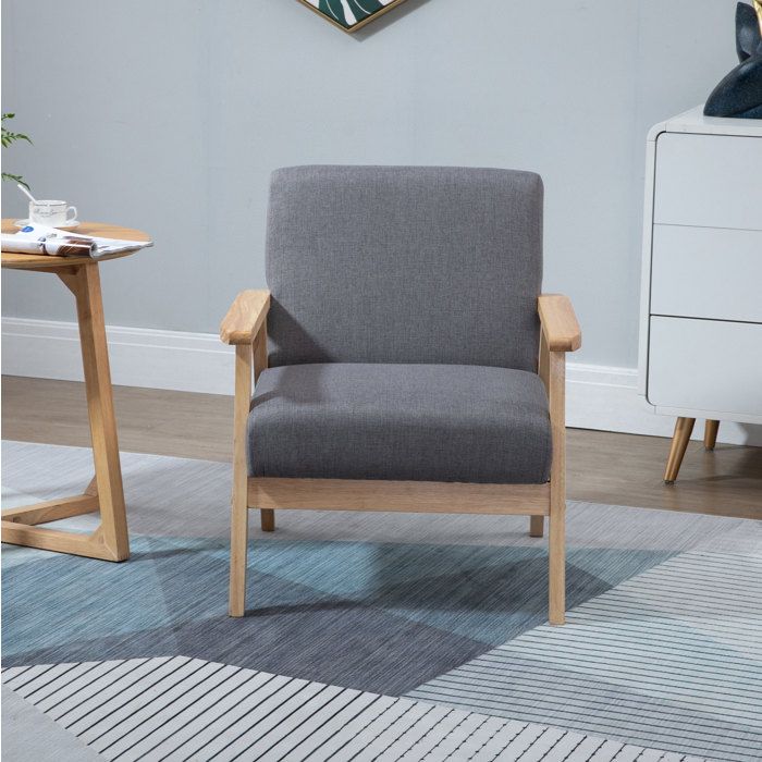 Fauteuil Gris Aspect Lin Lounge Scandinave FloraGrace Pour Salon Structure Bois Robuste 64x70x72cm