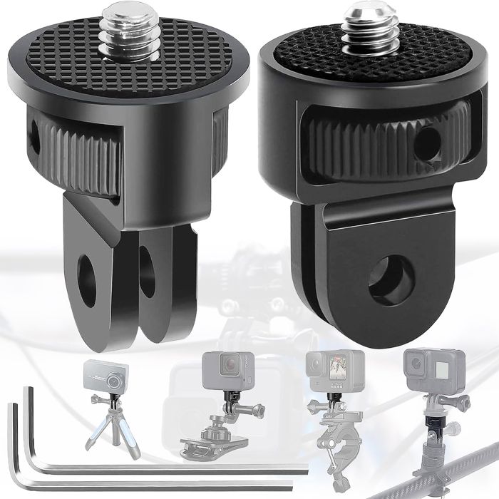 2 Adaptateur 1/4 poucealliage daluminiumrevêtement caoutchoucrotation 360°pour caméra actiontrépiedperche selfie .