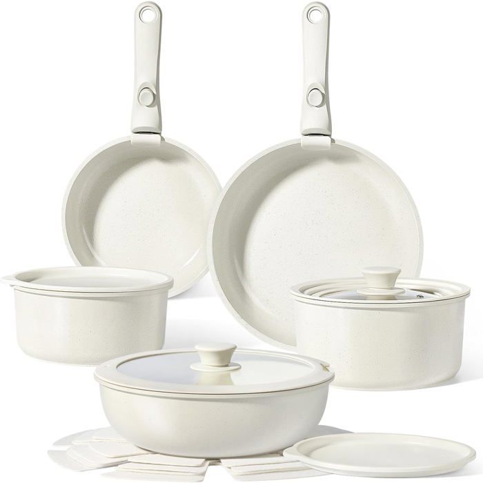 Batterie Cuisine En Céramique Antiadhésive Et Poignee Amovible 15 Pcs[EC11]
