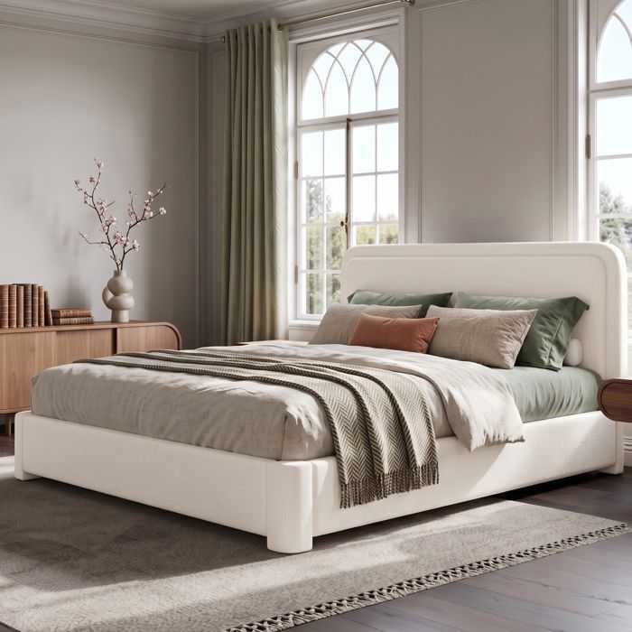 Lit Coffre 160 x 200 cm en Bouclé Blanc Tête de Lit Réglable Sommier Relevable et Grand Rangement Lit Coffre 160 x 200 cm en Bouclé Blanc Tête de Lit Réglable Sommier Relevable et Grand Rangement