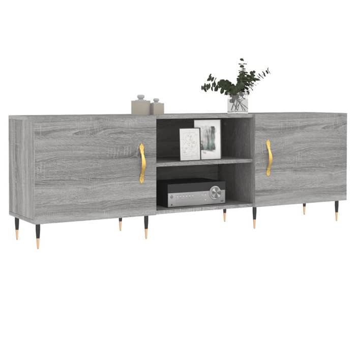 Promo“Meuble TV Sonoma Gris 150 x 30 x 50 cm en bois dingénierie et fer avec 4 compartiments et Dessus Robuste pour Salon 139234