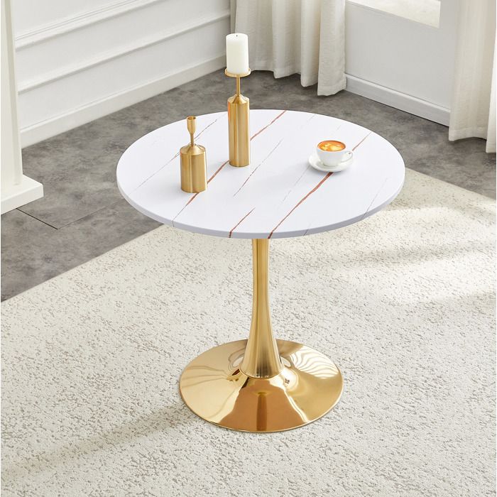 Table ronde tulipe 80 cm en MDF et métal blanc table à manger moderne avec base tulipe sans chaises