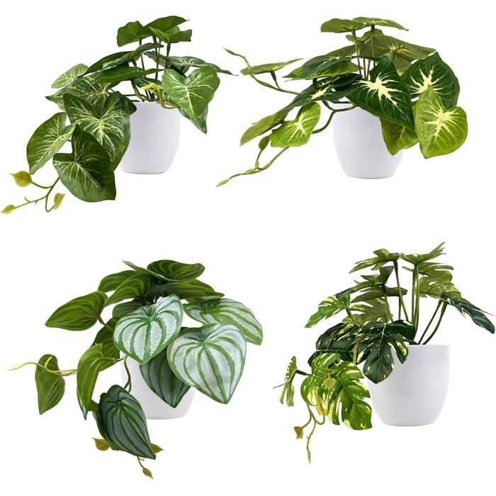 4 Pièces Mini Plantes Artificielles Verdure Plastique Faux Plantes Avec Pot[AT69]