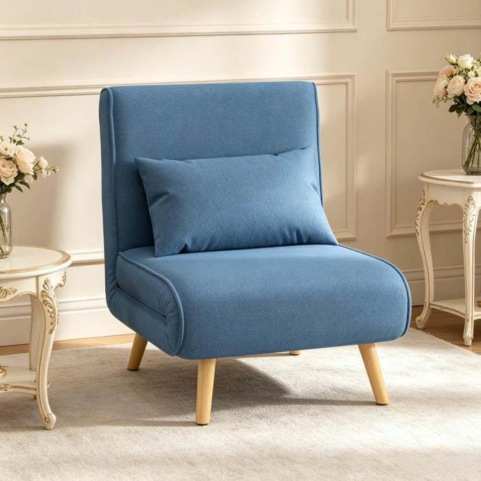 Fauteuil-lit convertible 1 place bleu avec dossier réglable structure métal tissu et mousse JOINERY