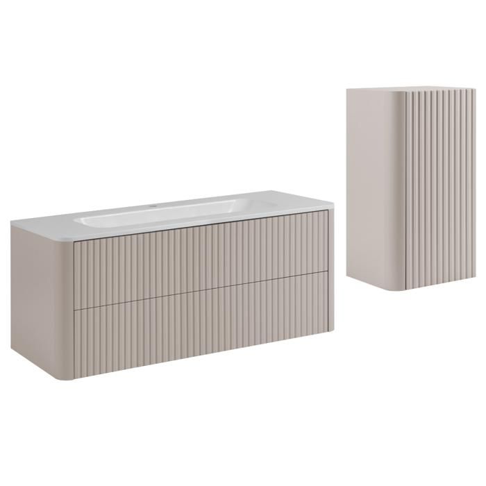 Ensemble meuble de salle de bain - 3XE LIVING - Cachemire - 120 3x43 7x48 4 cm - Vasque & demi‑colonne - Rangement spacieux