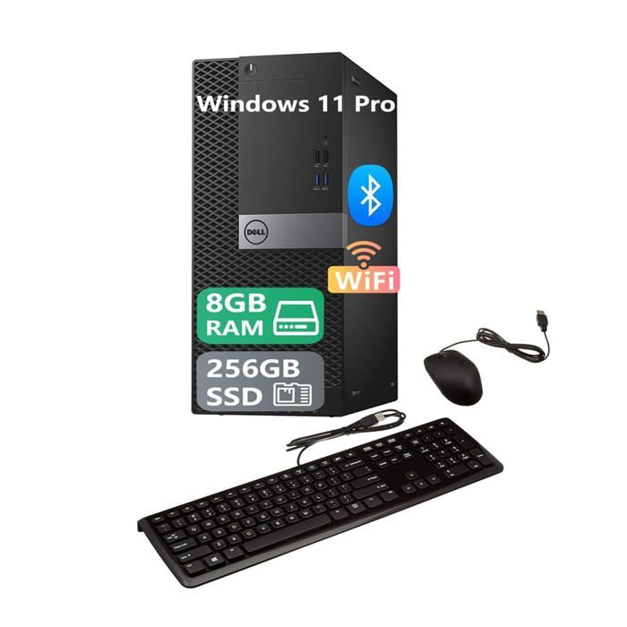 Optiplex 7040 MT Ordinateur Bureau Intel Core i5-6500 8 Go RAM 256 Go SSD Clavier QWERTY américain WiFi Bluetooth Windows 11 Pro