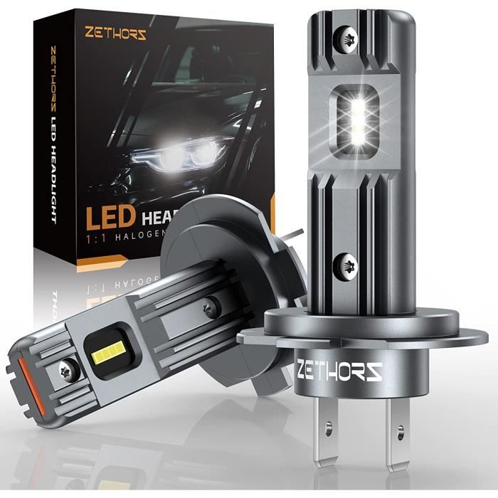 Zethors Ampoules H7 LED avec Ventilateur 100W 22000LM 6000K Blanche Sans  Fil Mini H7 Kit de Conversion de Phare de Voiture pour Rechange Halogène,16