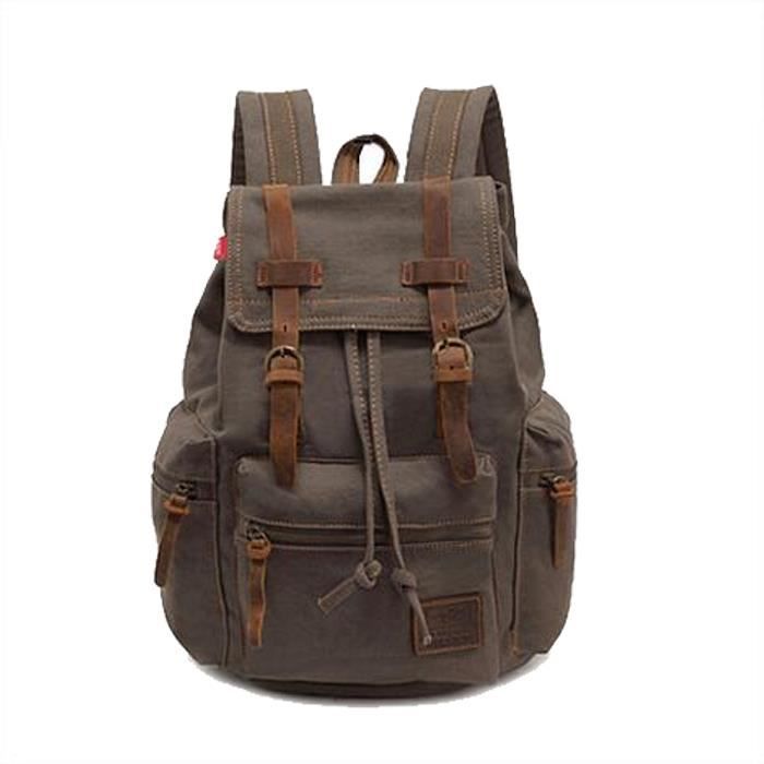 Sac à dos en cuir vintage et toile hommes Patchwork sac vintage d