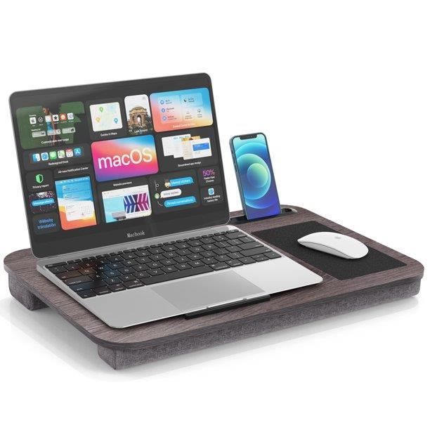 violet pour ordinateur portable jusqu'à 14 Support pour ordinateur portable avec coussin comme support de livre/oreiller de couchage/bureau avec trou de câble et bande antidérapante