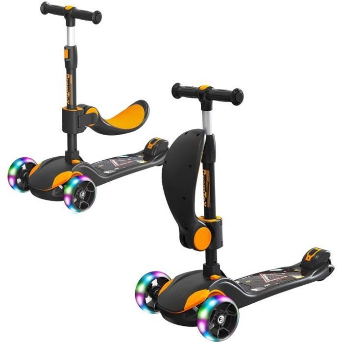 BremToy Trottinette Enfant 3 en 1 avec Siege Pliant Trottinette 3 Roues a LED pour Enfant Patinette Enfant reglable en Hauteur